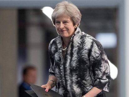 La primera ministra británica, Theresa May, en un acto en Londres este lunes.