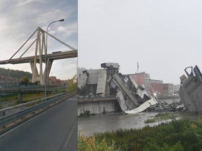 El puente Morandi, antes y después del derrumbe. En vídeo, imágenes del accidente.