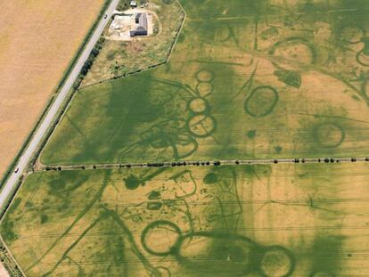 Paisaje ceremonial prehistórico cerca de Eynsham, Oxfordshire, en el sudeste de Inglaterra.