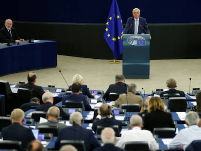 El presidente de la Comisión Europea durante el discurso de la Unión en Estrasburgo, este miércoles.