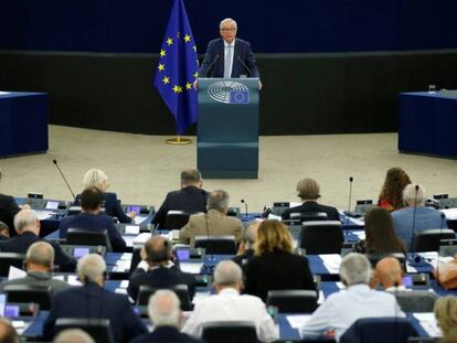 El presidente de la Comisión Europea durante el discurso de la Unión en Estrasburgo, este miércoles.