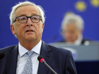El presidente de la Comisión Europea, Jean-Claude Juncker, durante su discurso este miércoles en Estrasburgo.