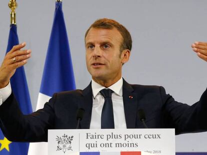 Macron, durante la presentación del plan. En vídeo, El gobierno de Francia prepara un plan de 8 billones de euros para terminar con la pobreza.