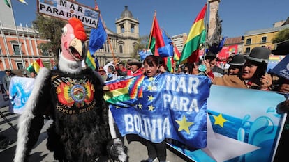 Bolivianos protestan contra el fallo de La Haya.