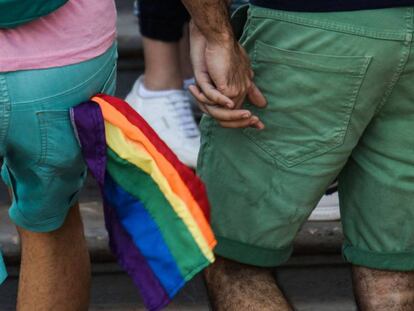 Una pareja activista en una marcha a favor de los derechos LGBTI. En vídeo, declaraciones de la portavoz del Departamento de Estado.
