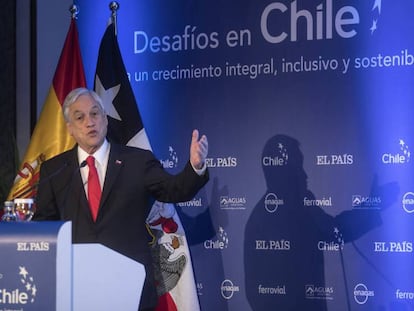 El presidente de Chile, Sebastián Piñera, durante su intervención en un foro económico organizado por EL PAÍS, el 9 de octubre de 2018.