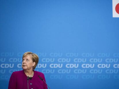 Angela Merkel, en la rueda de prensa en la sede de su partido en Berlín.