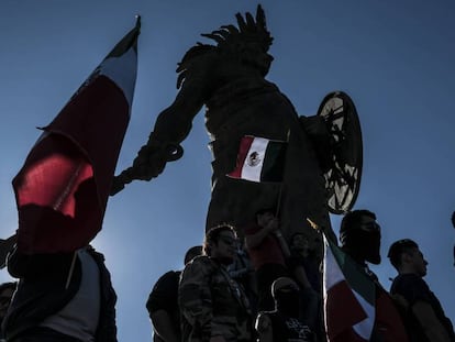 Protesta contra la caravana migrante en Tijuana, México.