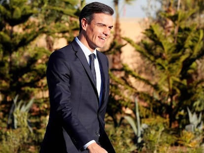 El presidente del Gobierno español, Pedro Sánchez, a su llegada hoy a la cumbre de la ONU sobre migración que tiene lugar en Marrakech.