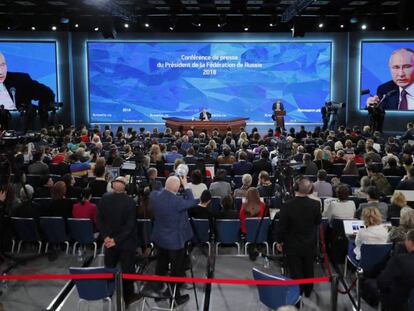 El presidente ruso, Vladímir Putin, durante su tradicional rueda de prensa de antes de fin de año el 20 de diciembre de 2018.