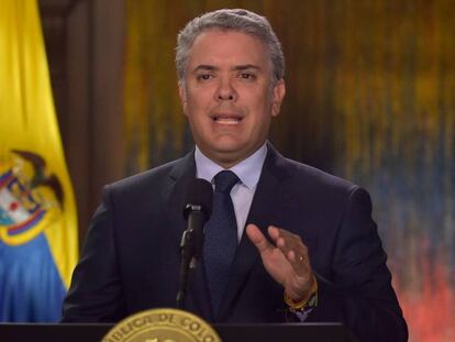 El presidente colombiano, Iván Duque, durante su alocución este viernes.