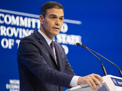 El presidente del Gobierno, Pedro Sánchez, el miércoles en el Foro de Davos. En vídeo, la portavoz del Gobierno.