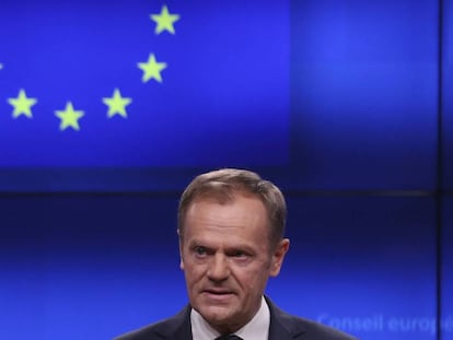 El presidente del Consejo Europeo, Donald Tusk, este miércoles en Bruselas. En vídeo, las declaraciones de Tusk.