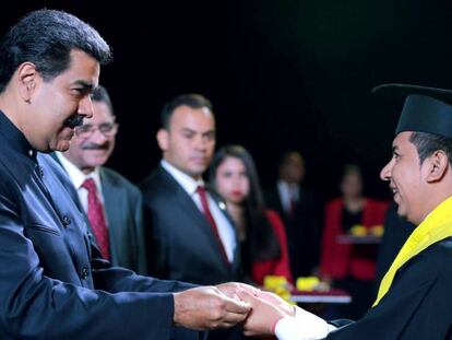 En vídeo, Nicolas Maduro, en un acto académico en Caracas este martes.