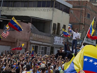 Juan Guaidó este domingo durante un acto en La Guaria, Venezuela.