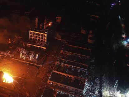 Una imagen aérea de la planta química, en la provincia de Jiangsu.