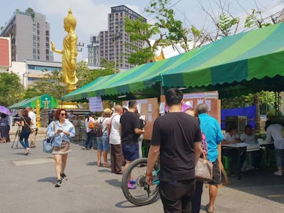 El colegio electoral en el templo That Thong de Bangkok. En vídeo, imágenes del día de las elecciones