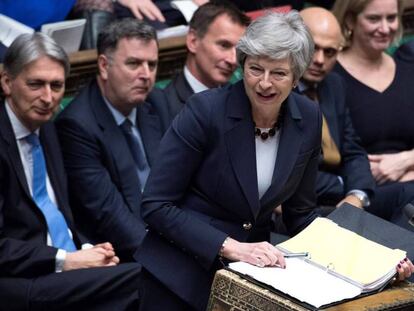 La primera ministra británica, Theresa May, este miércoles en la Cámara de los Comunes.