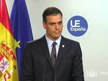 Sánchez durante la rueda de prensa. En vídeo, declaraciones de Sánchez.