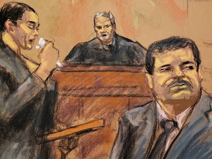 El Chapo, durante el anuncio de su sentencia, este miércoles.