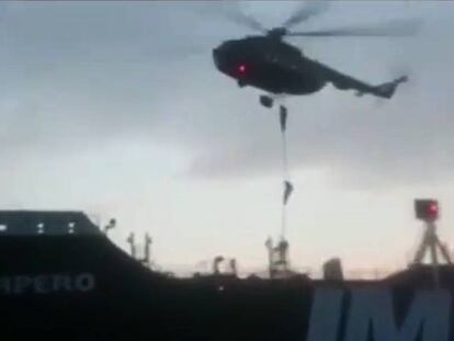 Vídeo de la captura del petrolero 'Stena Impero' distribuido por la agencia iraní Tasnim.