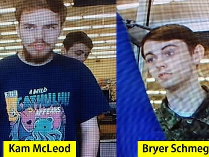 Imagen presentada por la Policía Montada de Canadá con las fotografías de Kam McLeod y Bryer Schmegelsky, los dos sospechosos de tres asesinatos y cuyos cadáveres se han encontrado este miércoles.