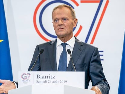 Tusk en una comparecencia previa a la cumbre del G7 en Biarritz.