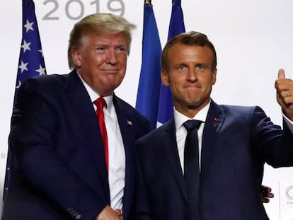 Donald Trump y Emmanuel Macron, este lunes en Biarritz. En vídeo, declaraciones de Macron sobre Irán.