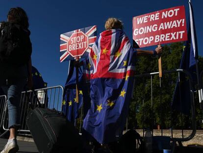 En foto, protesta contra el cierre del Parlamento, este jueves en Londres. En vídeo, Rees-Mogg habla sobre el 'no acuerdo'.