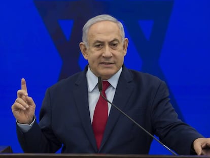 El primer ministro israelí, Benjamin Netanyahu, en una rueda de prensa este lunes en Ramat Gan. En vídeo, declaraciones de Netanyahu.