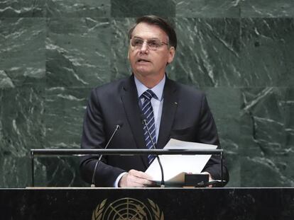 Bolsonaro, durante su discurso en la Asamblea General de la ONU.