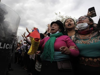 Manifestación contra Lenín Moreno en Ecuador este viernes.