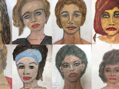 Retratos hechos por Samuel Little de sus víctimas. En vídeo, los testimonios del asesino.