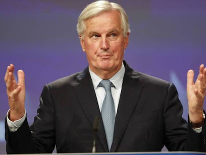 El negociador europeo Michel Barnier, durante la rueda de prensa de este jueves en Bruselas. En vídeo, declaraciones de Donald Tusk, presidente del Consejo Europeo.