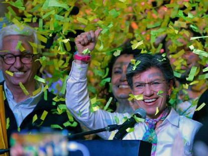 Claudia López celebra su triunfo en las elecciones para la alcaldía de Bogotá. En vídeo, sus declaraciones.