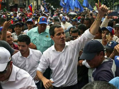 Juan Guaidó, durante la concentración de este sábado en Caracas.