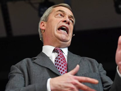 El líder del Partido del Brexit, Nigel Farage, este martes en un acto de campaña. En vídeo, las claves de las elecciones en Reino Unido.