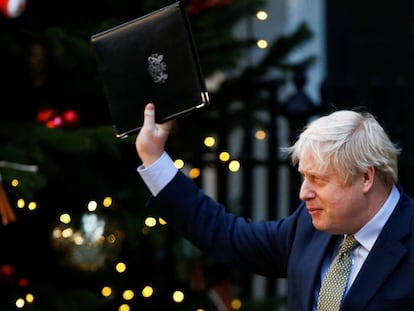 Boris Johnson, durante su declaración, este viernes en Downing Street.