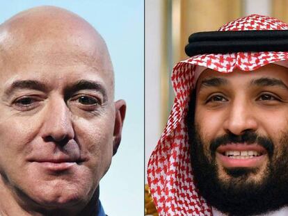 Jeff Bezos (izquierda) fundador de Amazon y el príncipe heredero de Arabia Saudí Mohamed Bin Salmán. En vídeo, declaraciones del ministro de Exteriores saudí, el príncipe Faisal Bin Farhan al Saud, en una entrevista a Reuters.