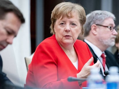 Merkel interviene durante una reunión este jueves con el Gobierno sudafricano en Pretoria.