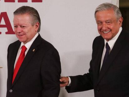 El ministro Arturo Zaldívar y López Obrador, este miércoles.