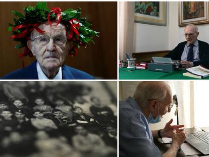 De izquierda a derecha y de arriba abajo, Giuseppe Paternò, tras su graduación, en su casa de Palermo, en una imagen de su niñez y durante un examen 'online'.