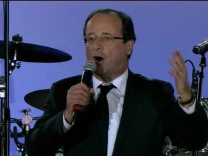 Discurso de Hollande en la plaza de la Bastilla tras ganar las elecciones.