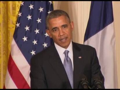 El presidente Barack Obama en una rueda de prensa junto con el presidente francés, Francois Hollande.