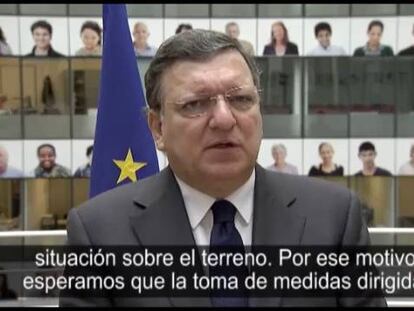 El presidente de la Comisión Europea, José Manuel Durão Barroso, y el ministro de Exteriores francés, Laurent Fabius.