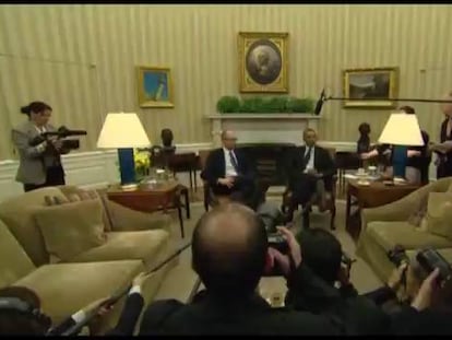 El primer ministro, Arseni Yatseniuk, en su reunión con el presidente Barack Obama en la Casa Blanca.