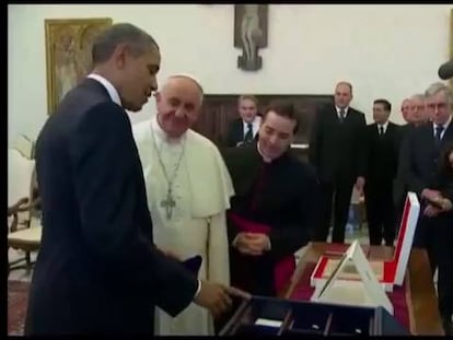 Obama durante visita ao papa Francisco, no Vaticano.