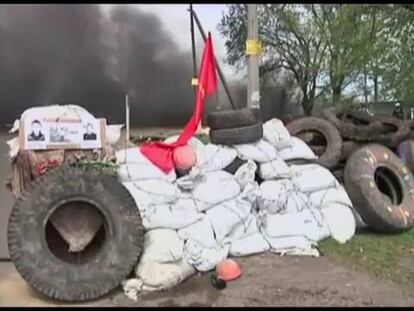 Imágenes de uno de los puestos de control de las milicias prorrusas en Slaviansk.