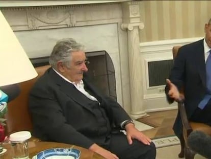 José Mujica junto a Barack Obama en la Casa Blanca.