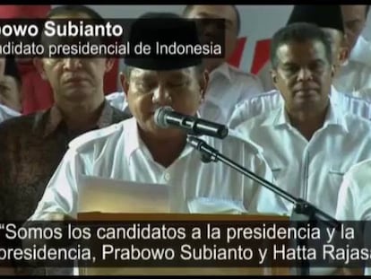Prabowo Subianto anuncia que se retira de la carrera presidencia.